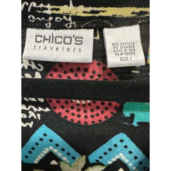 Chico’s Travelers size 1(M) black African inspired print single button cardigan - Picture 4 of 6
